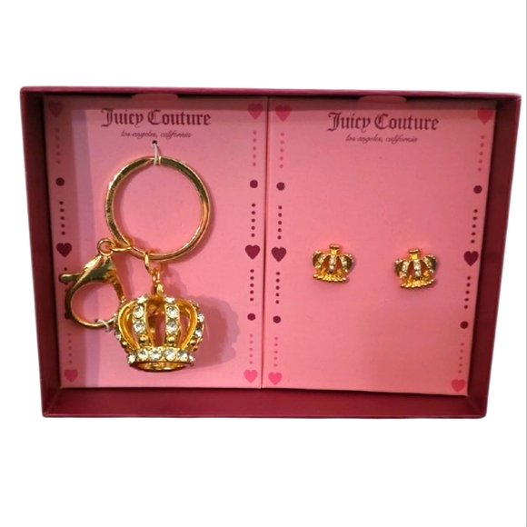 Juicy Couture Gold Crown Jewelry Set, Keychain, and Earrings - Picture 1 of 4
